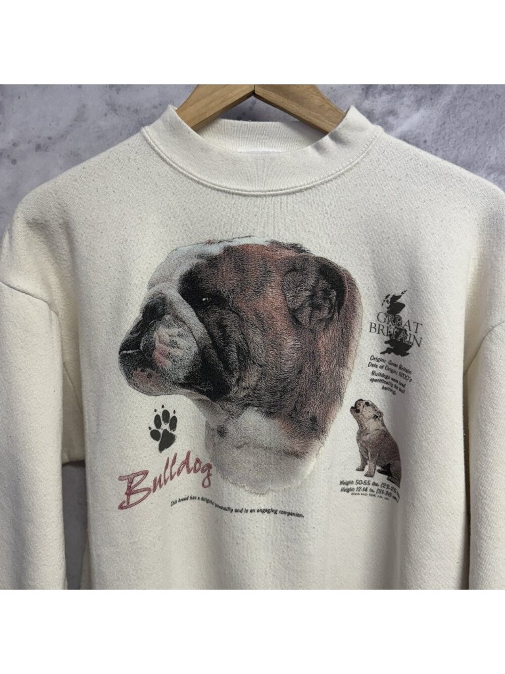 Vintage 90s Bulldog Dog Sweatshirt Adult Medium White Crew Neck